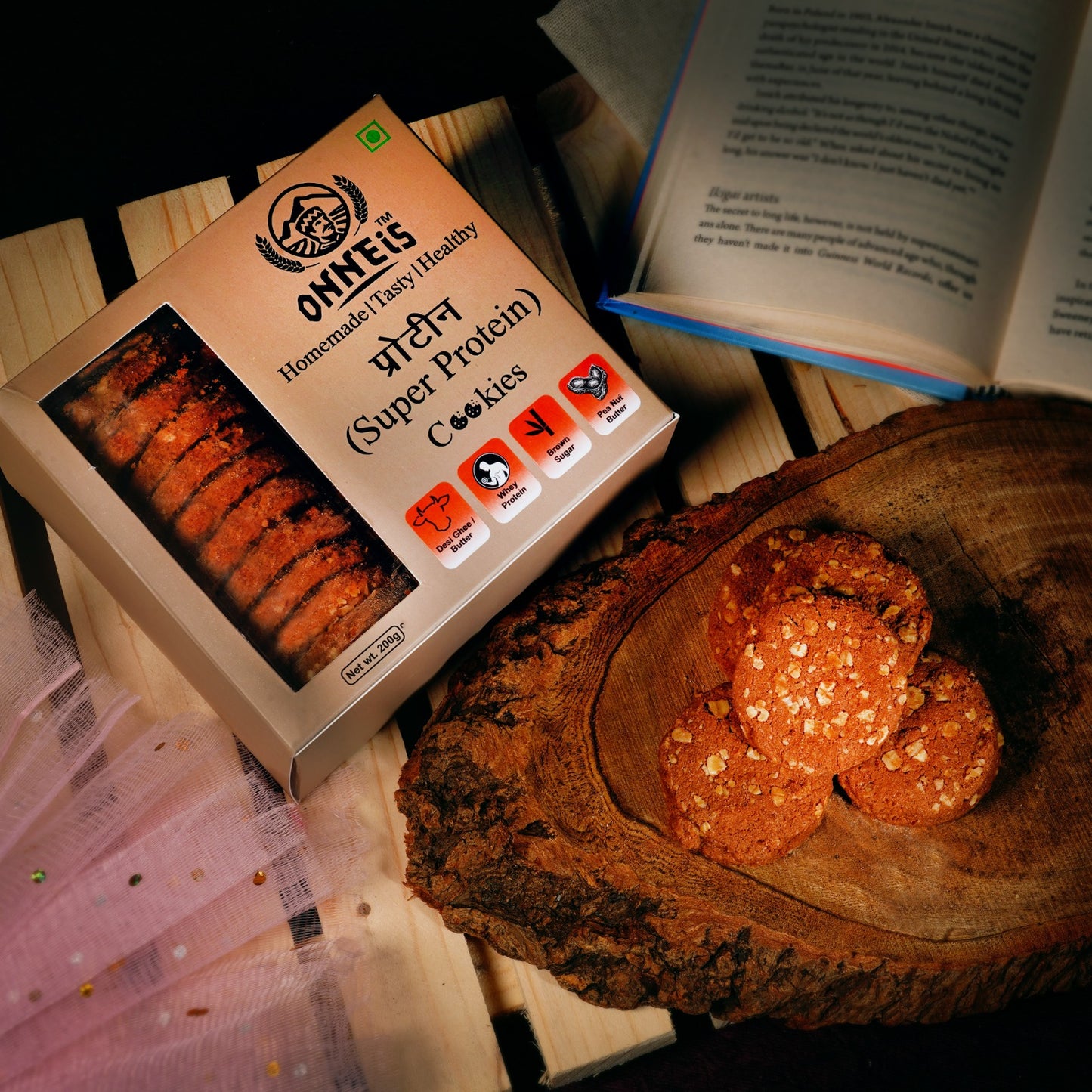 Super Protein Cookies | 42g Protein | Made with Peanut Butter, Whey, Cocoa & Oats | No Maida | Onneis (200gm)