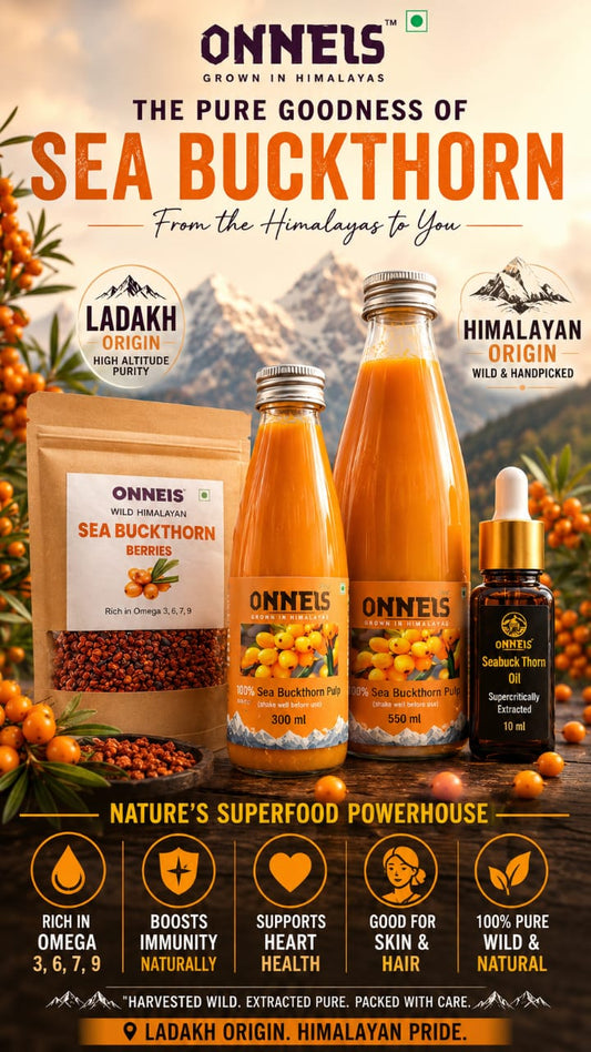 ONNEIS® 100% Ladakh Sea Buckthorn Juice 300ml | Sourced from Nubra Valley | Rich in Natural Antioxidants & Vitamin C