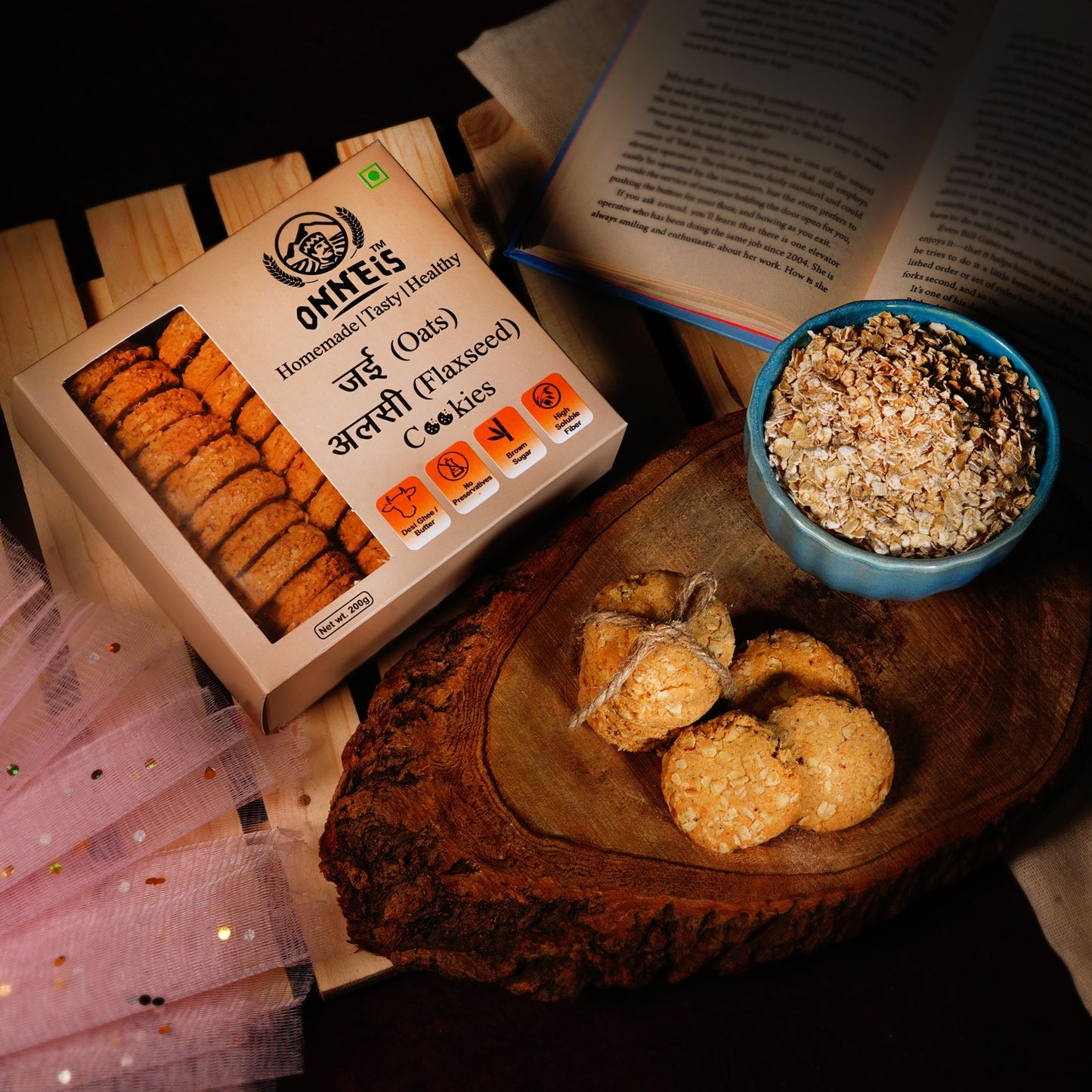 No Maida Oats & Flaxseed Cookies with 100% Cow Butter | Onneis (200gm)