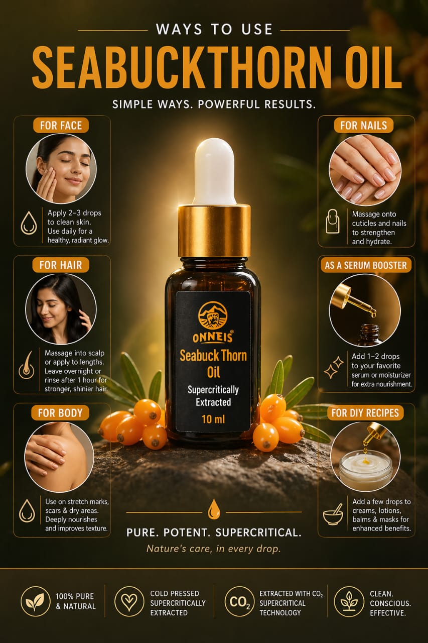 100% Supercritical Extracted Sea Buckthorn Oil | Ladakh | Onneis (10ml)