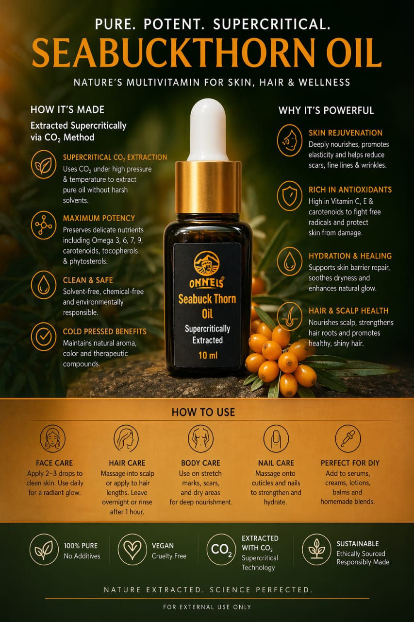 100% Supercritical Extracted Sea Buckthorn Oil | Ladakh | Onneis (10ml)