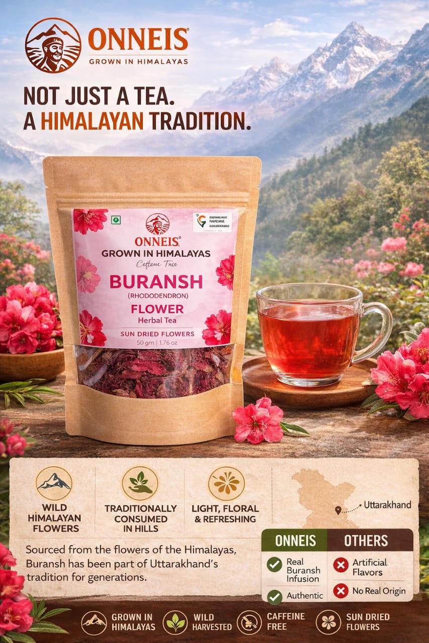 Premium Dried Buransh (Rhododendron) Flowers from Uttarakhand Himalayas| Onneis (50gm)
