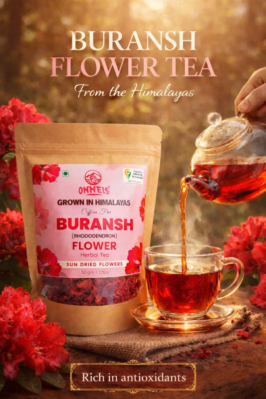 Premium Dried Buransh (Rhododendron) Flowers from Uttarakhand Himalayas| Onneis (50gm)