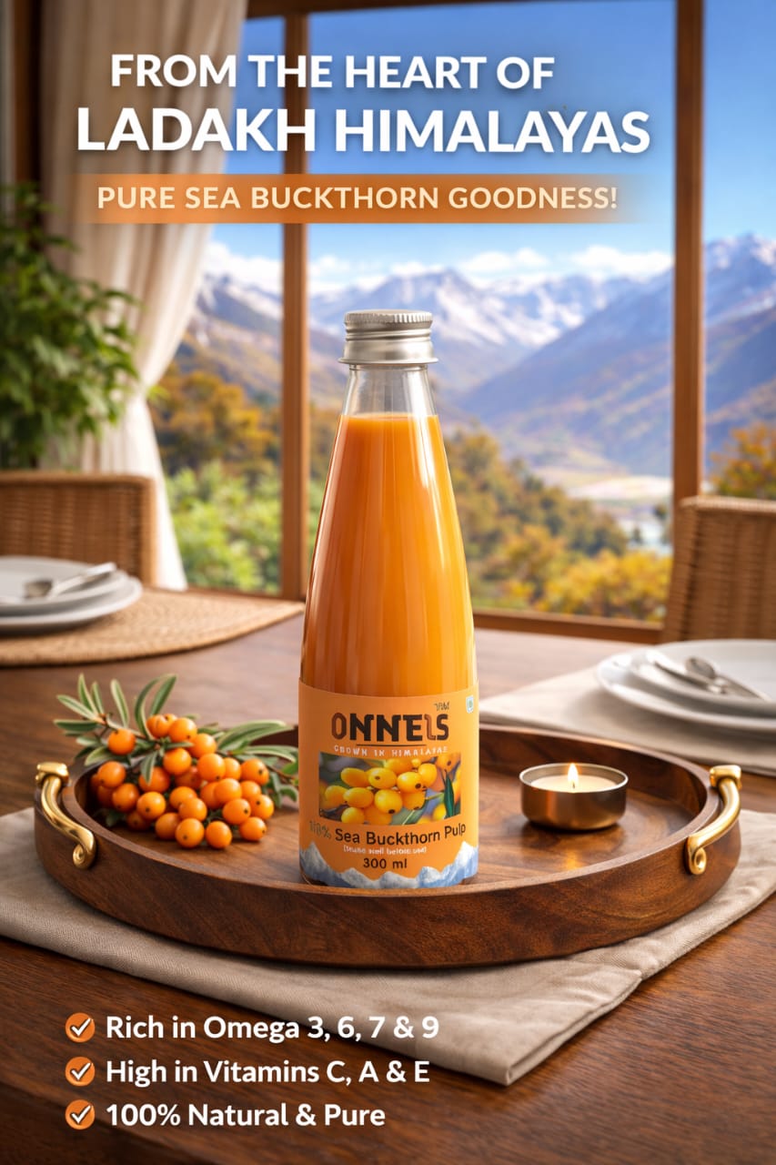 ONNEIS® 100% Ladakh Sea Buckthorn Juice 300ml | Sourced from Nubra Valley | Rich in Natural Antioxidants & Vitamin C
