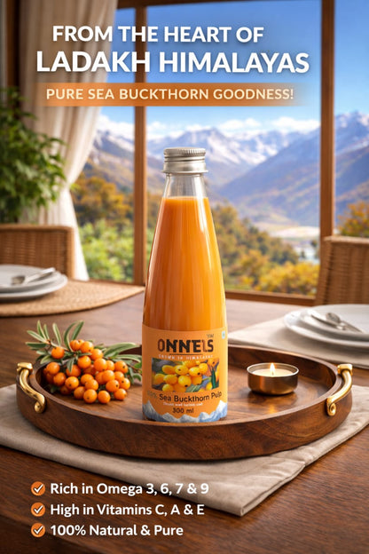 ONNEIS® 100% Ladakh Sea Buckthorn Juice 300ml | Sourced from Nubra Valley | Rich in Natural Antioxidants & Vitamin C