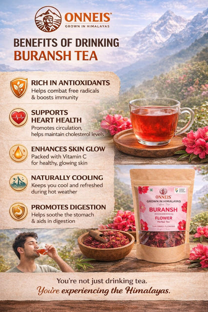 Premium Dried Buransh (Rhododendron) Flowers from Uttarakhand Himalayas| Onneis (50gm)